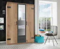 Glasgow 3-türiger Kleiderschrank mit Spiegel Plankeneiche / Graphit