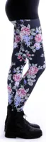 cosey - bedruckte bunte Leggins (Einheitsgröße) - Design Rosen schwarz