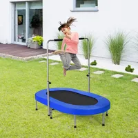 COSTWAY trampolína pre 2 osoby s výškovo nastaviteľnou rukoväťou, mini trampolína do 150 kg, skladacia detská trampolína, záhradná trampolína pre dospelých a deti