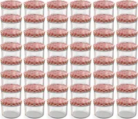 Oputec 48x 230 ml Einmachgläser mit Schraubdeckel rotkariert – Perfekt für Konfitüren, als Vorratsgläser mit Deckel Marmeladengläser und Schraubgläser