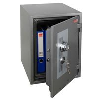 Tresor HWC-L48, feuerfest (60min) Safe Geldschrank Doppelbolzenverriegelung, 44kg Metall 52x36x39cm 20L  grau