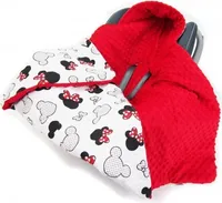 Doppelseitige Einschlagdecke 90x90 cm für Babyschale Autokindersitz Buggy Kinderwagen 90x90cm - universal baby Decke (z.B. Maxi-Cosi/Cybex/Römer), Muster: Mickey Mouse weiss -Minky rot