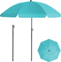 Allesin Sonnenschirm Strandschirm, Ø 140 cm Gartenschirm Marktschirm, Terrassenschirm mit Bodenhülse & Drehstange & Schutzhülle, Türkis rund UV50+ Schutz Sonnenschutzschirm