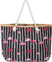styleBREAKER XXL Strandtasche mit Streifen Flamingo Print und Reißverschluss, Schultertasche, Shopper, Damen 02012252