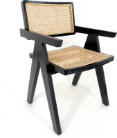 Stuhl Loungestuhl Rattan Teakholz Sitzstuhl gewebt Schwarz 85x56x69cm 303851
