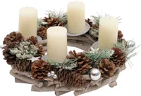 Adventskranz MCW-M15, Adventsgesteck Tischkranz Weihnachtsdeko Tischdeko, Holz MVG silber Ø 32cm  mit Kerzen