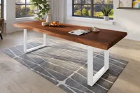 Refurbished Möbelretoure Baumkantentisch 260 x 110 cm Esstisch massiv Akazie Nussbaum U-Gestell Weiß TITAN