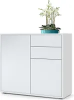 Vladon Sideboard Ben,  Germany, Kommode mit 2 Türen und 2 Schubladen, Weiß matt/Weiß matt (79 x 74 x 36 cm)