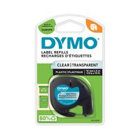 DYMO Original LetraTag Etikettenband | 12 mm x 4 m |schwarz auf transparent | selbstklebendes Kunststoff Schriftband | für LetraTag-Beschriftungsgerät