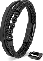 SERASAR | Premium-Lederarmband für Herren [Pearl] mit Schwarz Stainless Steel | Farbe: Schwarz | Länge: 17cm