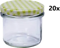 Einmachgläser 235 ml STURZ / GERADE klar/transparent 20 Stück INKLUSIVE KARIERT HELLGRÜNEN DECKELn, Stückzahl in einer Packung: 20