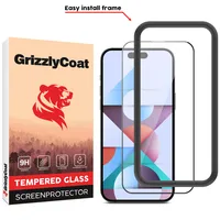 GrizzlyCoat Easy Fit  Apple iPhone 15 Pro Panzerglas Gehärtetes Glas Displayschutz - Hüllenfreundlich + Applikator - Schwarz