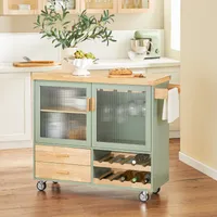 SoBuy FKW114-GR Küchenwagen mit Arbeitsplatte Kücheninsel Küchenschrank Rollwagen Sideboard auf Rollen Servierwagen Grün