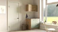 Minikuchyně se spotřebiči Flex WellCara 100 cm barva čela zelená dub matná barva korpusu dub