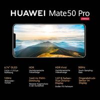 HUAWEI Mate 50 Pro, Ultra Aperture XMAGE Kamera, 8GB + 256GB, 66 W HUAWEI SuperCharge, 4700 mAh Hochleistungs-Akku, Schwarz, Deutsche Version