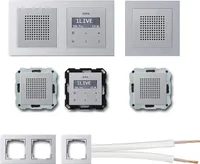 GIRA Unterputz UP RDS Radio 228426 Komplett-Set Aluminium mit 2 x Lautsprecher in 1 und 2 fach Rahmen Alu (E2) + 10 Meter Lautsprecherkabel 2x0,75 mm² weiß 100% OFC