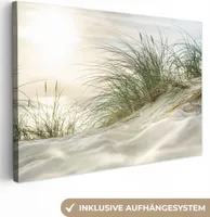 MuchoWow® - Leinwandbilder - Dünen mit Strandhafer in der Sonne des Nationalparks Schleswig-Holsteinisches Wattenmeer, Wandbild, Wanddeko Bilder Wohnzimmer, 120x80 cm