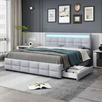 okwish Polsterbett 180 x 200 cm, Doppelbett mit 4 Schubladen, Lattenrost und Rückenlehne, hautfreundliches Doppelbett in Samtstoff, geeignet für Erwachsene und Jugendliche, Grau (Matratze nicht im Lieferumfang enthalten)