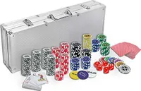 TRMLBE Laser Poker Chips 500 žetonů Poker Case 12 gramů s kovovým jádrem, včetně 2x pokerových balíčků, 5x kostek, dealerského tlačítka, Big Blind, Little Blind, pokerové sady se stříbrným hliníkovým pouzdrem - stříbrná barva
