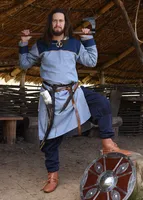 Wikinger Tunika Ove mit Fischgrätmuster, blau - Mittelalter LARP Mittelalerkleidung Herren Kostüme Größe: S