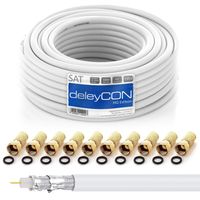deleyCON HQ 10m SAT Koaxial Kabel 130dB - 4-Fach geschirmt für DVB-S - S2 DVB-T und DVB-C - Stahl/Kupfer Innenleiter - 4K 1080p Full HD HDTV - inkl. 10x vergoldete F-Stecker