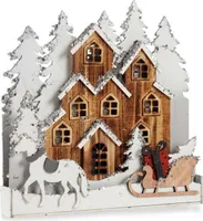 Deko-Figur Licht Weihnachten Dorf 44 x 44,5 x 6 cm Holz Braun Weiß