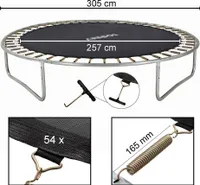 Mata do skakania na trampolinie AREBOS Ø 257 cm, do trampolin o Ø 305 cm, 54 oczka i długość sprężyny 165 mm, mata do skakania, nośność 150 kg, 9-krotny szew