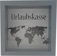 Spardose "Urlaubskasse" B14.5cm Sparbüchse Gelddose Bilderrahmen MDF Glas Geldgeschenk
