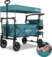 Sekey Bollerwagen Faltbar mit Dach und Sitz, Bollerwagen für 2 Kinder, mit 3-Punkt Gurtsystem, Blaugrün