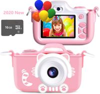 Kinder Kamera, Digital Fotokamera Selfie und Videokamera mit 12 Megapixel/ Dual Lens/ 2 Inch Bildschirm/ 1080P HD/ 16G TF Karte, Geburtstagsgeschenk für Kinder (Rosa)