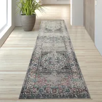 Teppich Orient Outdoor Vintage in grau blau Größe - 80 x 300 cm