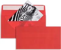 100 Briefumschläge Transparent-Intensivrot 110x220 mm (DIN Lang) mit Haftklebung