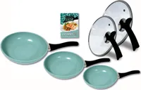 Starlyf Jade Pan Set Pfannenset Induktion, Antihaft Pfannen Set 5 -tlg. 3 Pfannen, 2 Deckel, Innovativer Deckelgriff zum abstellen, Jade Beschichtung