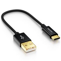 deleyCON 15cm USB-C Kabel - Ladekabel Datenkabel - Nylon + Metallstecker - USB C auf USB A - Kompatibel mit Apple Samsung Google Huawei Xiaomi Tablet Laptop PC - Schwarz