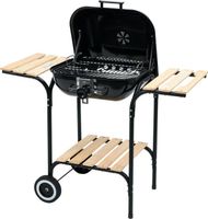 PolBaby Grill Lund Zahradní gril na dřevěné uhlí s víkem a dřevěnými policemi, rošt 45x40-99581