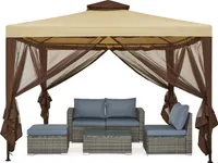 Mondeer Gartenpavillon 3x3m Doppeldach Gartenlaube Pavillon Terrassenpavillon mit Moskitonetz Gartenzelt Partyzelt Braun