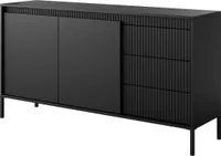 BETTSO Komoda SENSO 153x81 cm čierna - široká komoda s rebrovanými čelami a zásuvkami
