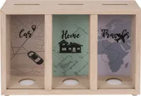OOTB Holz-Spardose mit 3 Fächern Car/Home/Travels