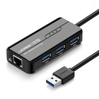 Ugreen HUB Splitter 3x USB 3.0 externer Netzwerkadapter RJ45 Giga Ethernet Netzwerk Adapter schwarz