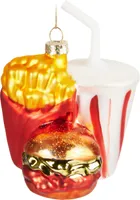 BRUBAKER Fast Food Menü Weihnachtskugel aus Glas - Burger Pommes und Soft Drink - Christbaumschmuck Lustig - Handbemalt - Figuren Weihnachtsdeko