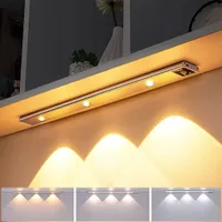 40cm LED Unterbauleuchte 3 Lichtfarbe Aufladbar Lichtleiste mit Bewegungssensor Schranklicht Küchenleuchte, USB-C wiederaufladbares LED-Licht，Weiß