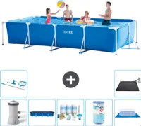Bazén Intex s obdélníkovým rámem - 450 x 220 x 84 cm - modrý - včetně krytu čerpadla - balíčku na údržbu - filtru - podložky - čisticí sady - solární podložky