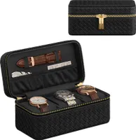 SONGMICS HOME RONNE Kollektion -Uhrenbox unterwegs, Etui für 3 Uhren, PU, 10 x 20 x 9 cm