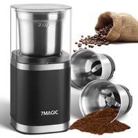 7MAGIC Kaffeemühle Elektrisch mit 2 Abnehmbarer Edelstahlbehälter, 150W Kaffeebohnenmühle elektrisch, Gewürzmühle mit 85g Füllmenge, für Kaffeebohnen, Körner, Ceylon-Zimt
