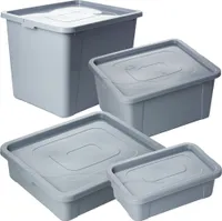 4X Aufbewahrungsbox Kunststoffbehälter Mit Deckel Multibox Grau 4.5L, 10L, 20L, 30L