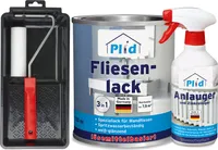 Plid Fliesenlack 0,75l Lichtgrau Glänzend für ca. 8m² + Lackierset + 0,5l Anlauger