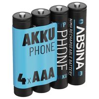 ABSINA 4x Akku AAA für Telefon 800 mAh - NiMH AAA Akkus wiederaufladbar mit 1,2V - Telefonakkus Telefonbatterie