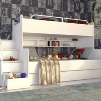 Marlux-Meble Hochbett Kinderbett JSM-3 mit Treppe 80x190 + 120x190 Matt Kinderbetten Funktionsbett Etagenbett Stockbett Kinderhochbett Jugendhochbett (Weiß Matt)