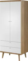 Kleiderschrank 197Cm Weiß Matt Eiche Riviera 2 Türen + 2 Schubladen
