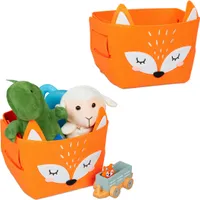 relaxdays 2 x Filz Aufbewahrungskorb Fuchs-Motiv